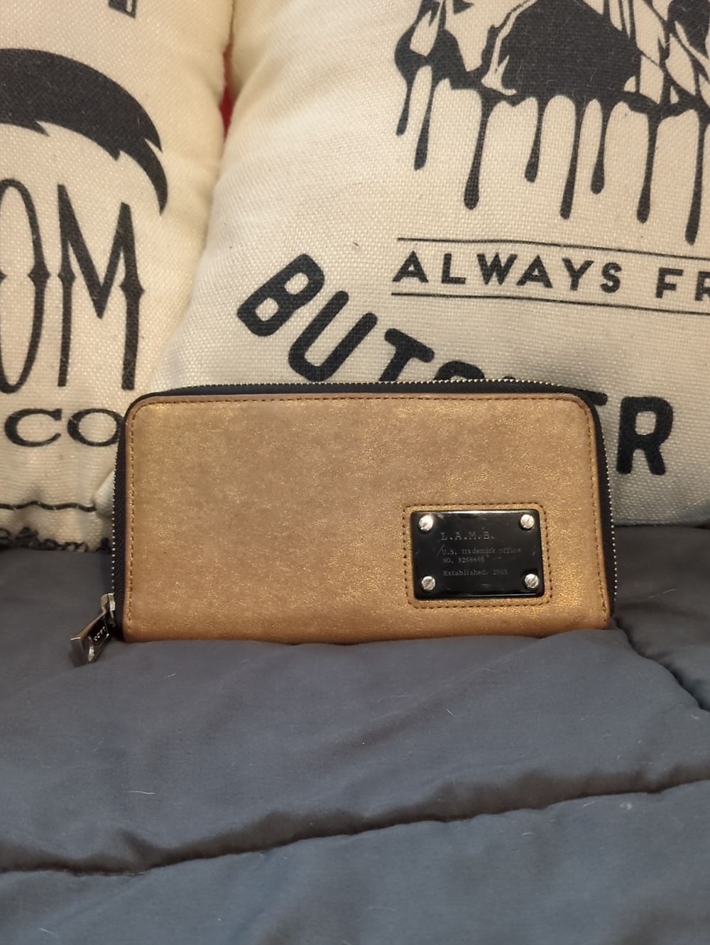 Authentic LAMB Metallic Gold Zip-Around Wallet - Cute! Like New!
